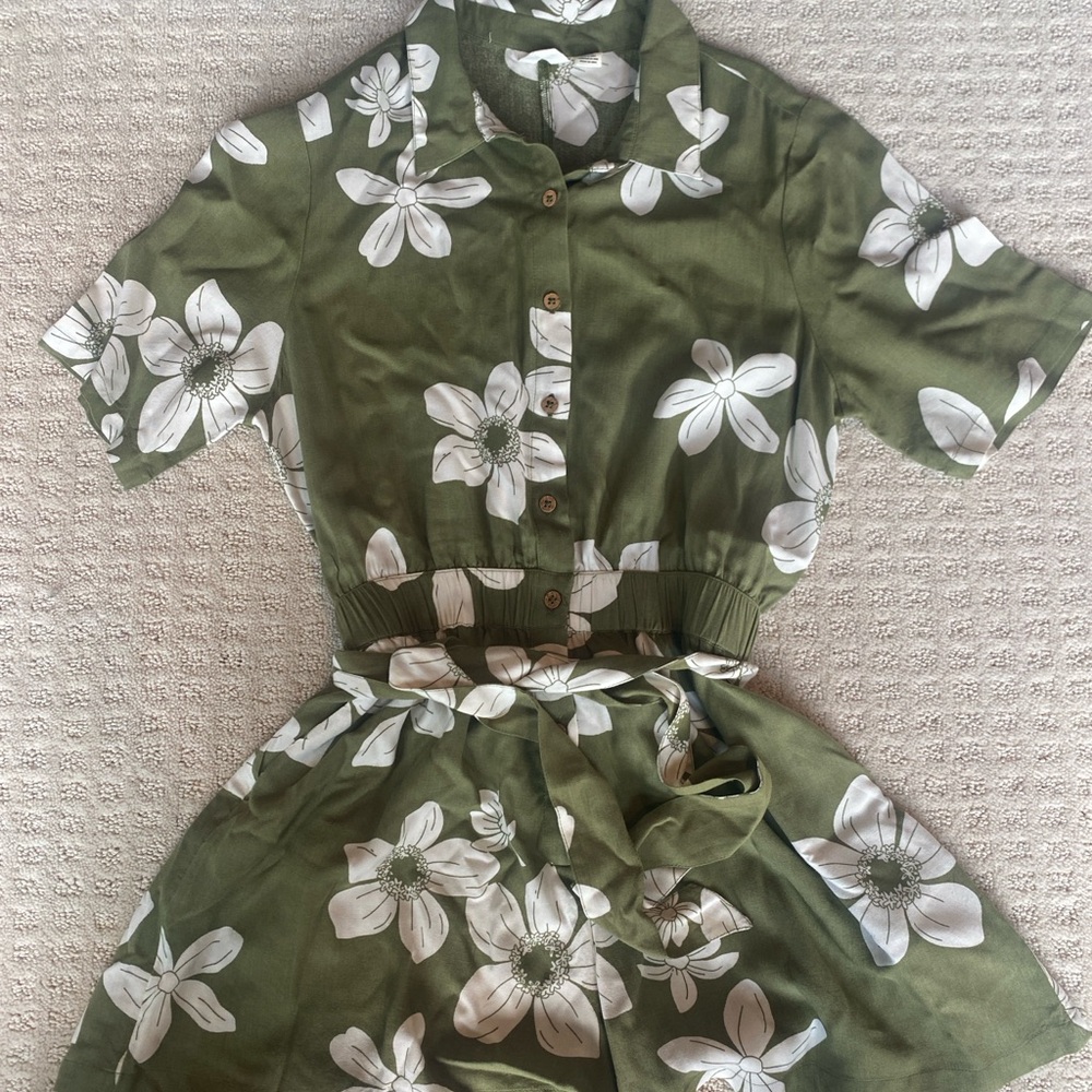 Roxy Olive Romper with White Floral Design